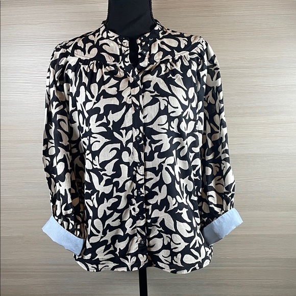 Anthropologie by Danielle Kroll Whimsey Black White Bird Pattern Long Sleeve Top - Picture 1 of 11